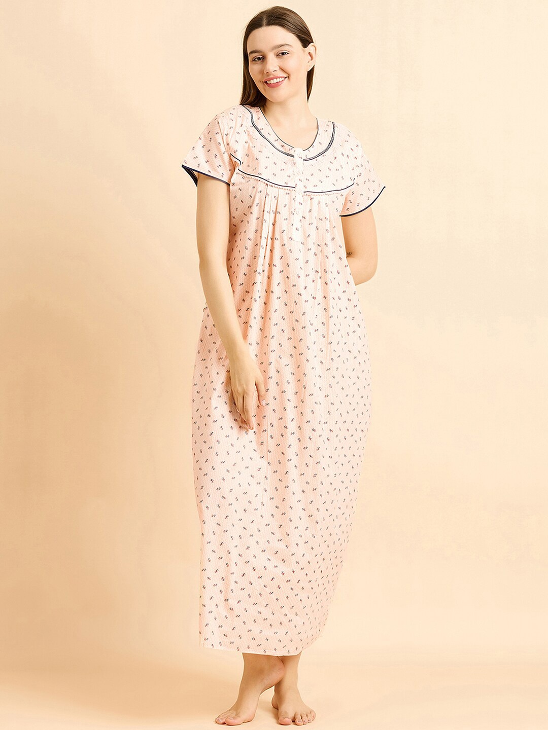 

Sweet Dreams Pure Cotton Printed Maxi Nightdress, Peach