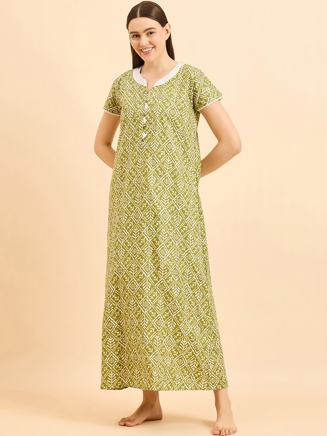 

Sweet Dreams Green Pure Cotton Printed Maxi Nightdress