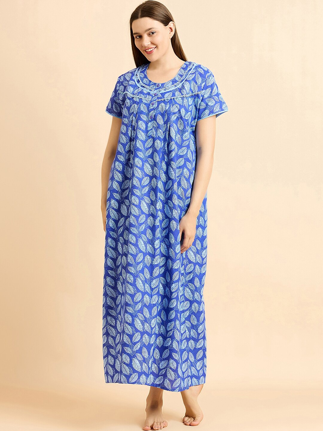 

Sweet Dreams Blue Floral Printed Pure Cotton Maxi Nightdress