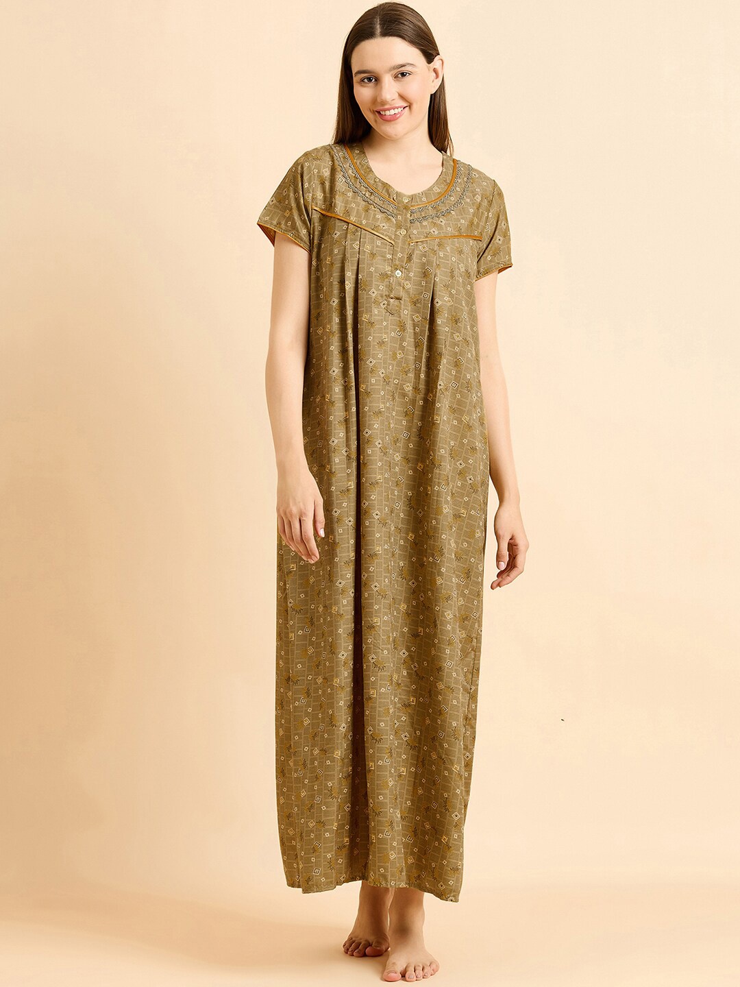 

Sweet Dreams Khaki Printed Maxi Nightdress