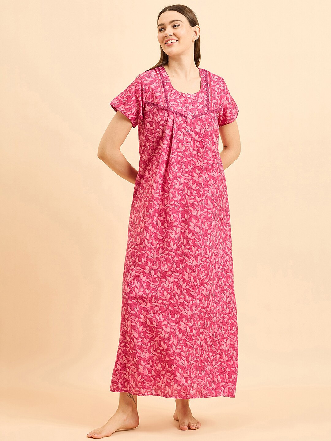 

Sweet Dreams Pink Floral Printed Maxi Nightdress, Rose