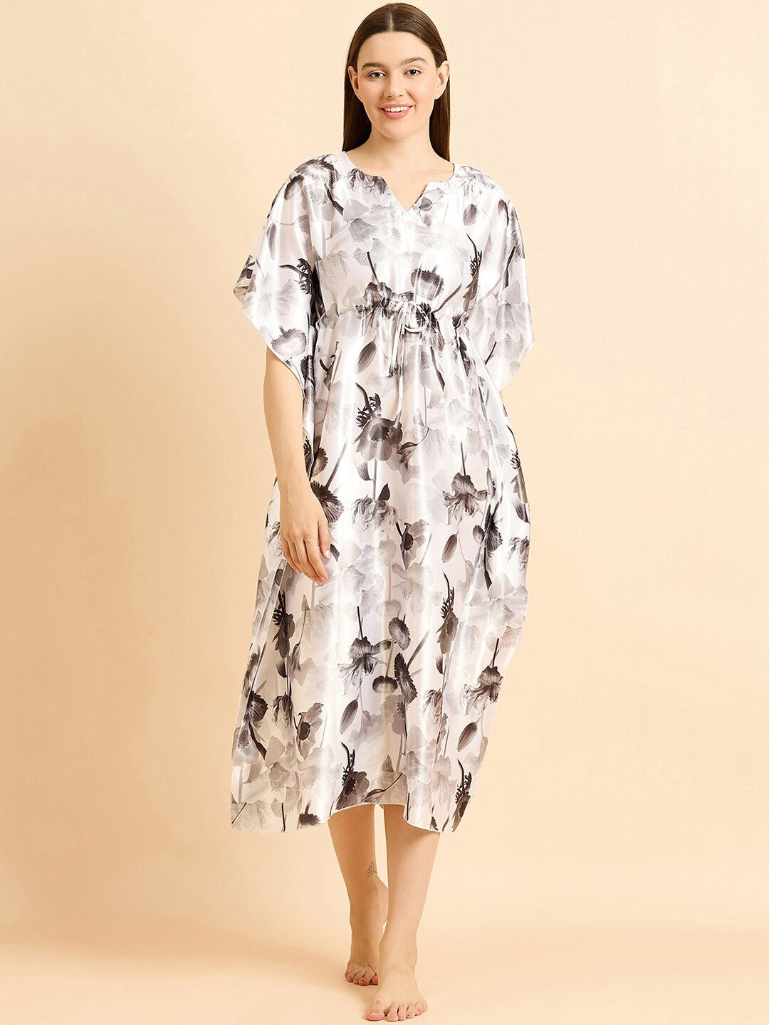 

Sweet Dreams Grey Floral Printed Maxi Kaftan Nightdress