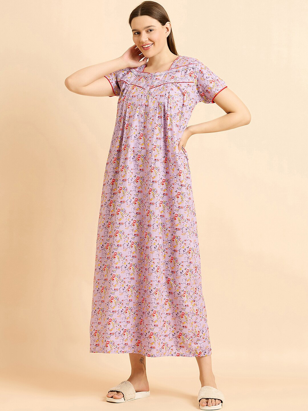 

Sweet Dreams Floral Printed Pure Cotton Maxi Nightdress, Purple