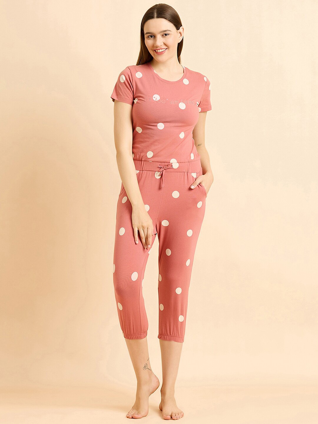 

Sweet Dreams Polka Dot Printed Capri Jumpsuit, Rust