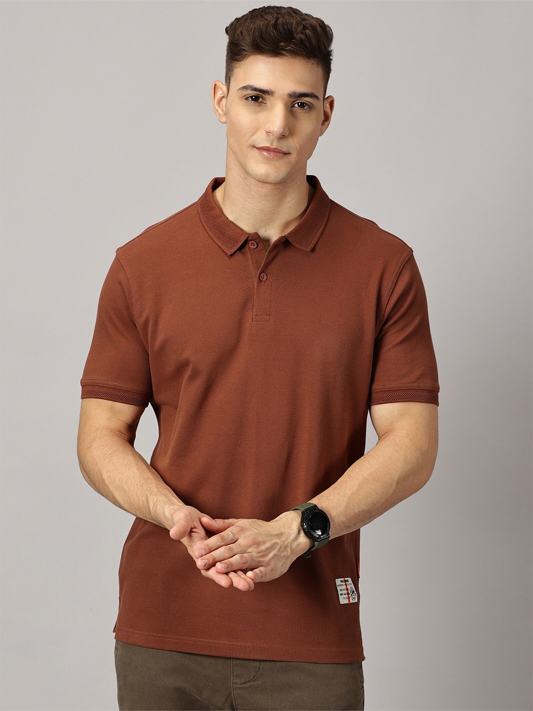

THE HOLLANDER Polo Collar Short Sleeves Cotton T-shirt, Brown
