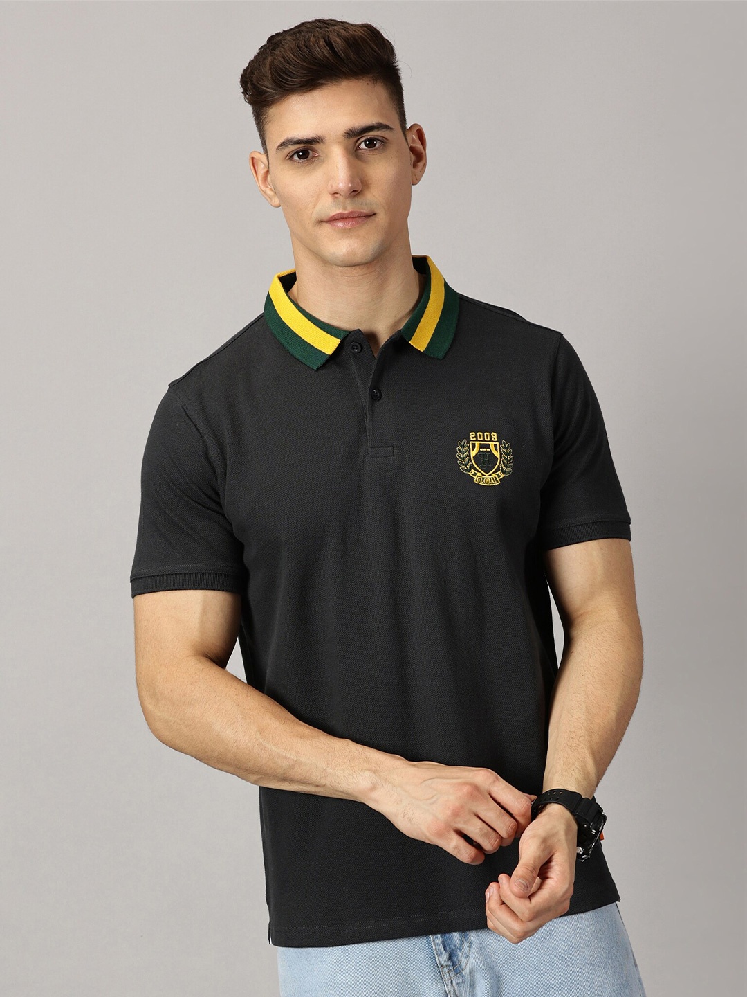 

THE HOLLANDER Polo Collar Short Sleeves Cotton T-shirt, Black