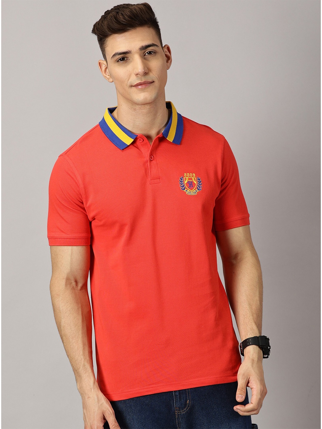 

THE HOLLANDER Polo Collar Cotton T-shirt, Orange