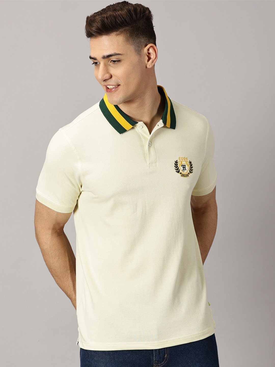 

THE HOLLANDER Polo Collar Short Sleeves Cotton T-shirt, Cream