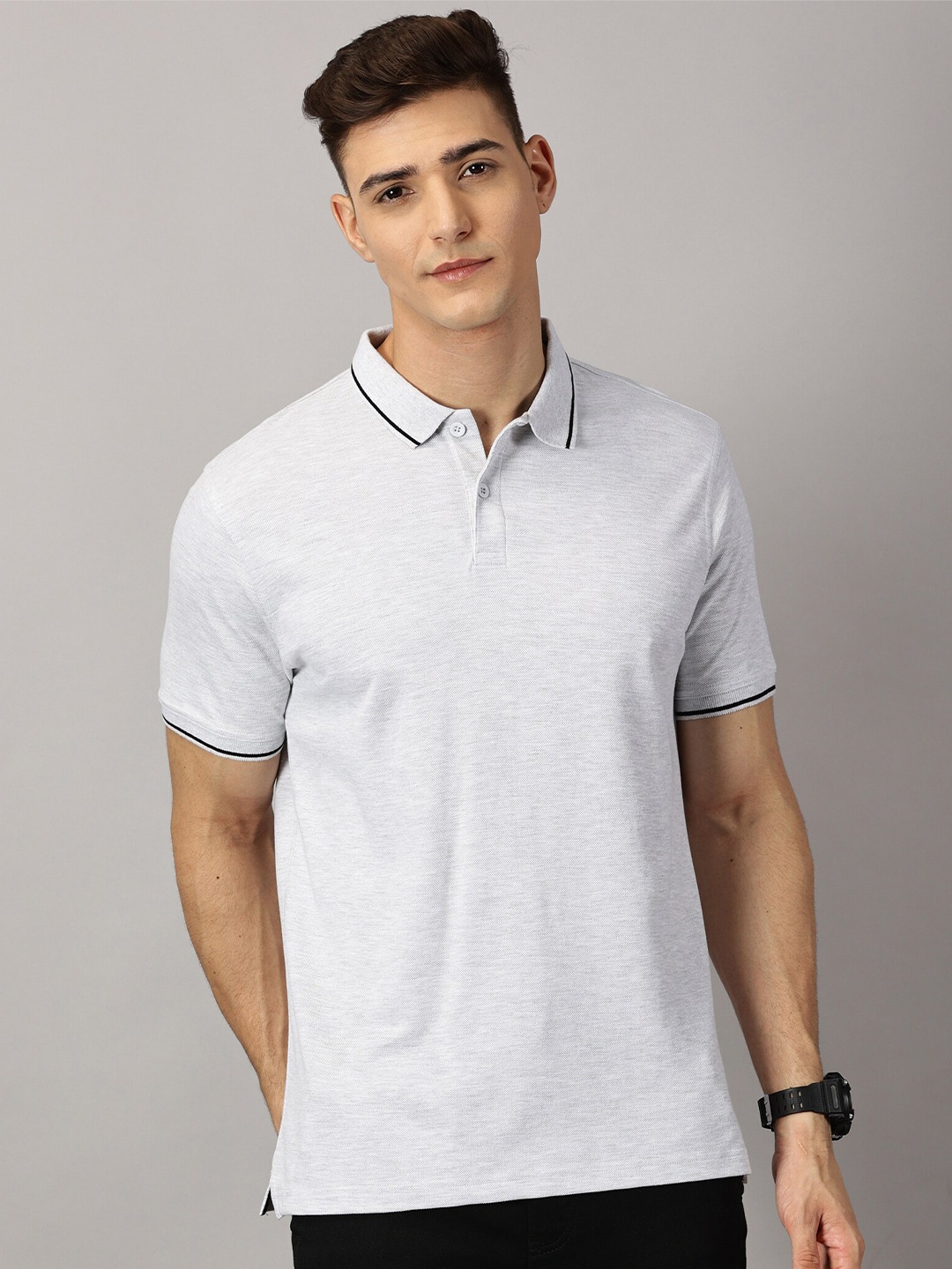 

THE HOLLANDER Polo Collar Pure Cotton T-shirt, Grey