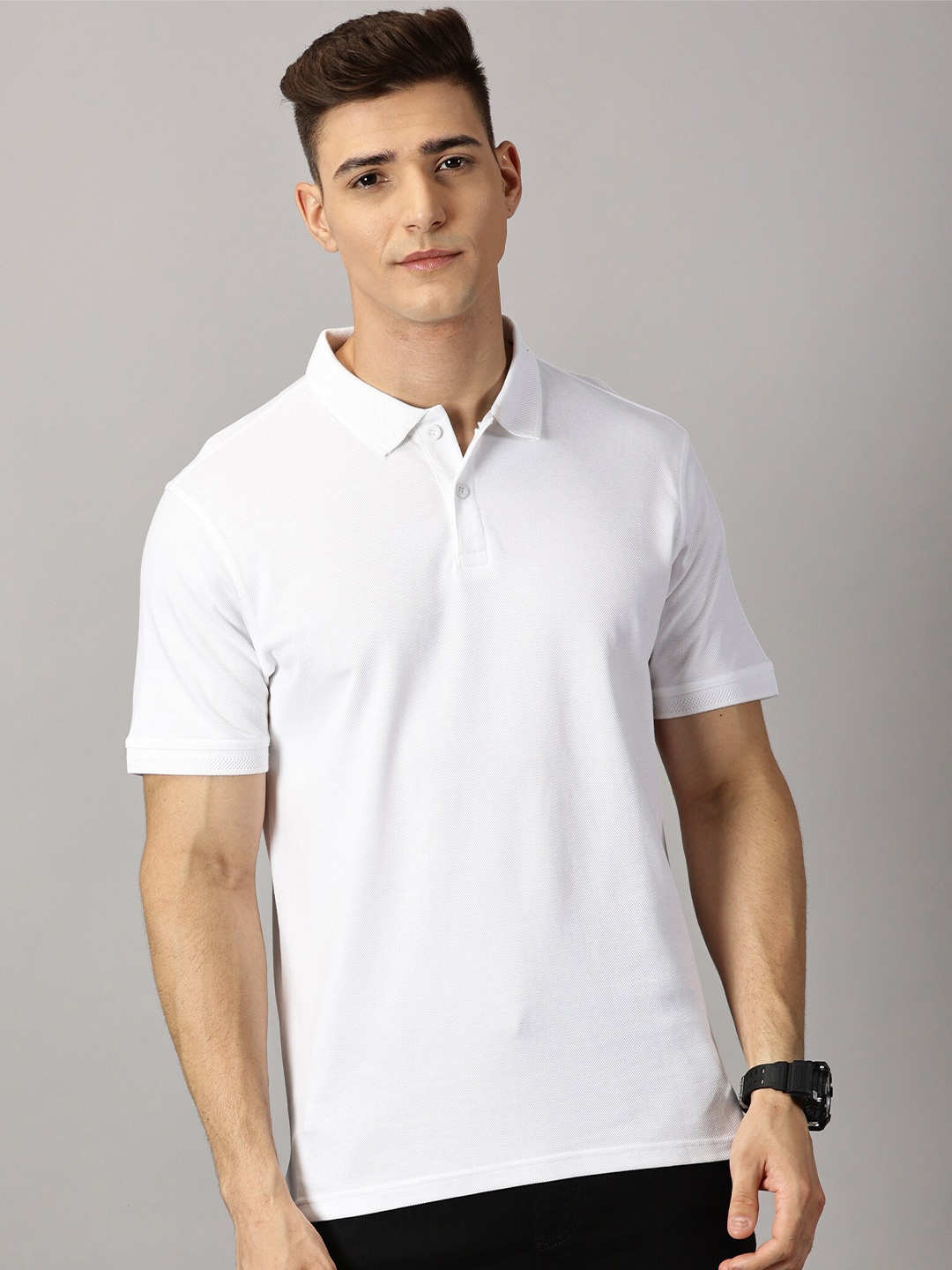 

THE HOLLANDER Polo Collar Short Sleeves Cotton Regular Fit T-shirt, White