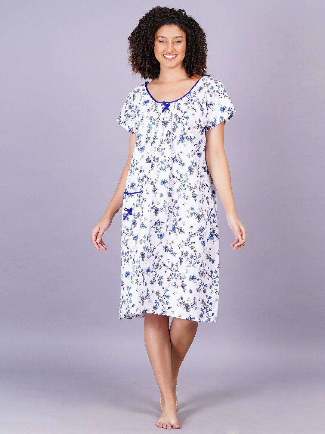 

Breezly Floral Printed Pure Cotton Nightdress, Blue