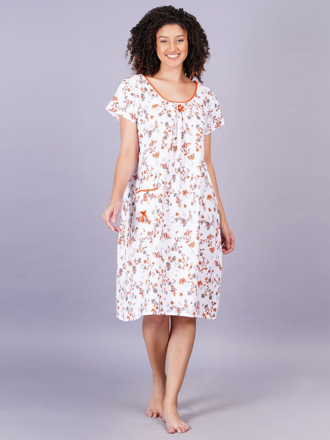 

Breezly Floral Printed Pure Cotton Nightdress, Orange