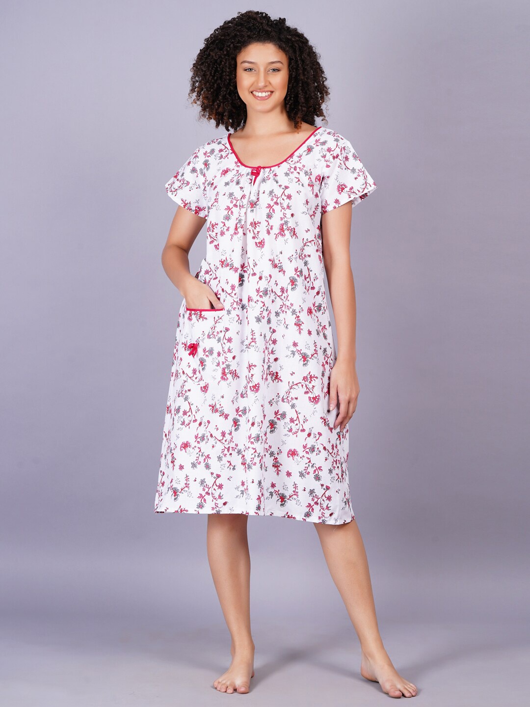 

Breezly Floral Printed Pure Cotton Nightdress, Pink