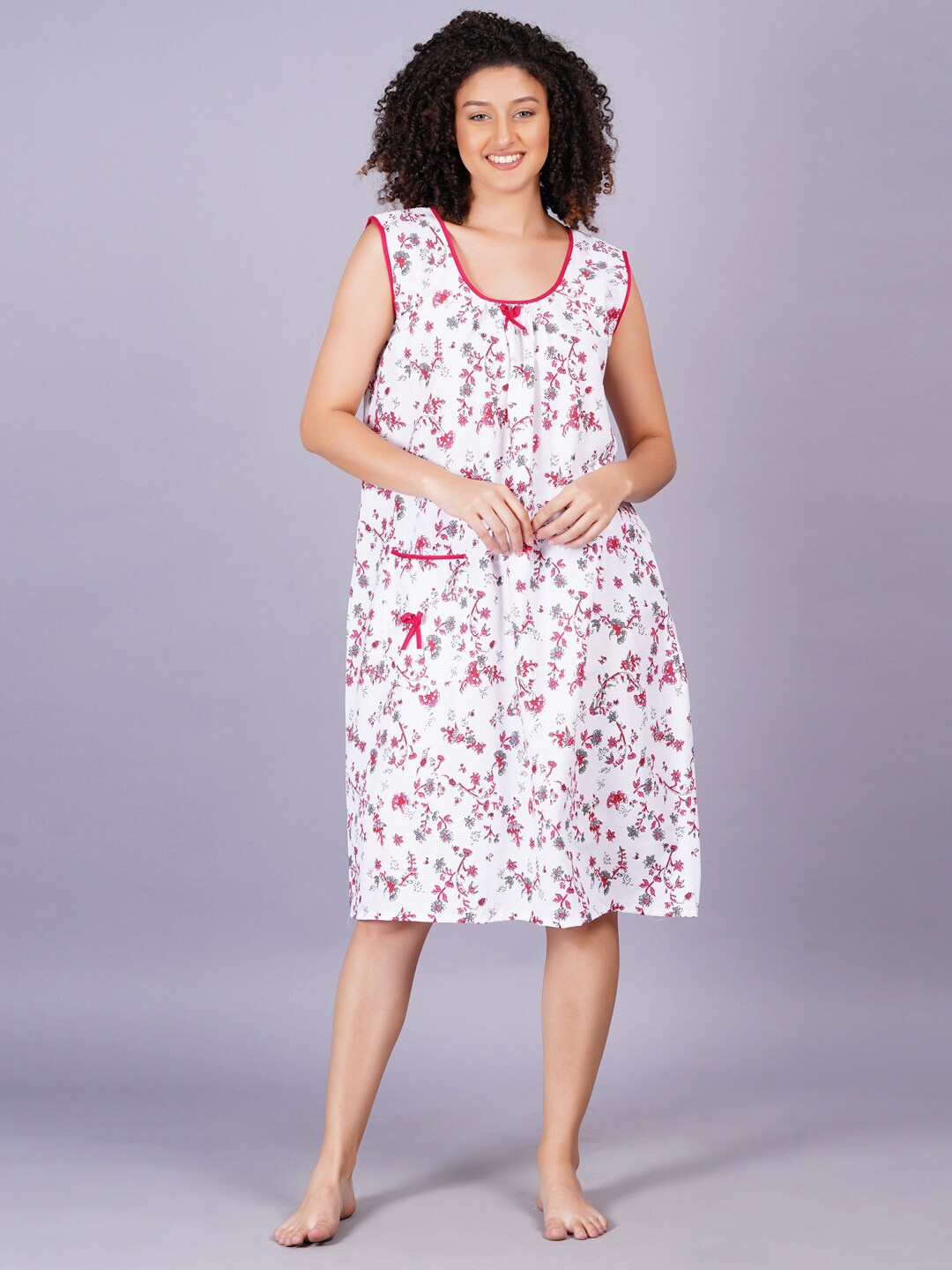 

Breezly Floral Printed Sleeveless Pure Cotton Nightdress, Pink