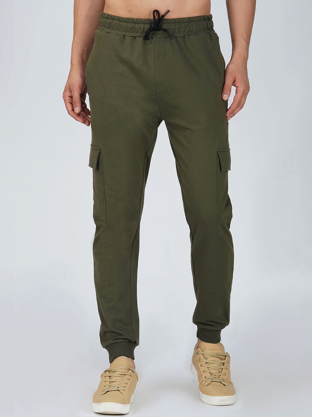 

Crazymonk Men Cotton Cargo Joggers, Olive