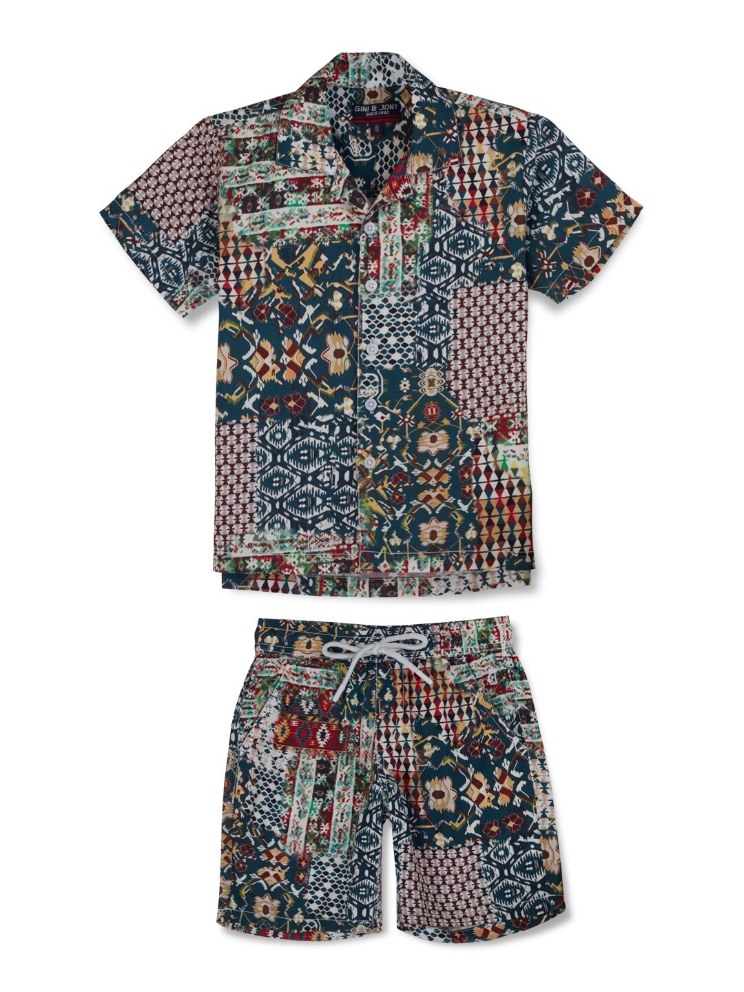 

Gini and Jony Boys Printed Shirt With Short, Red