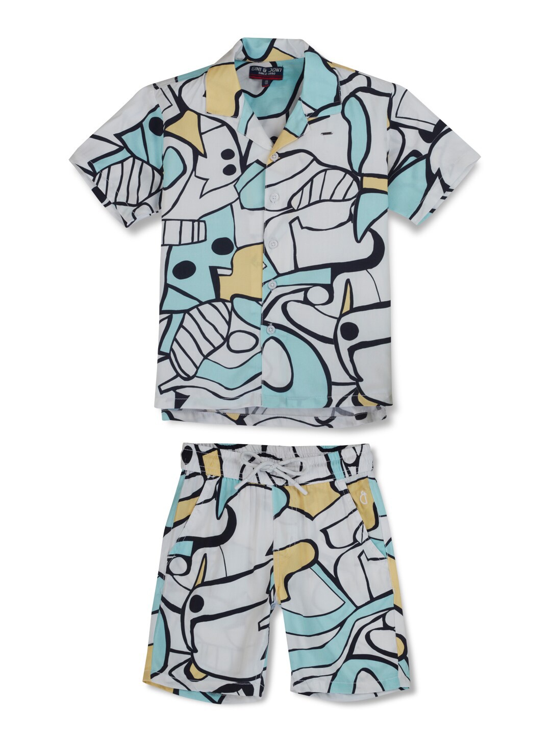 

Gini and Jony Boys Printed Shirt Collar Shirt With Shorts, White