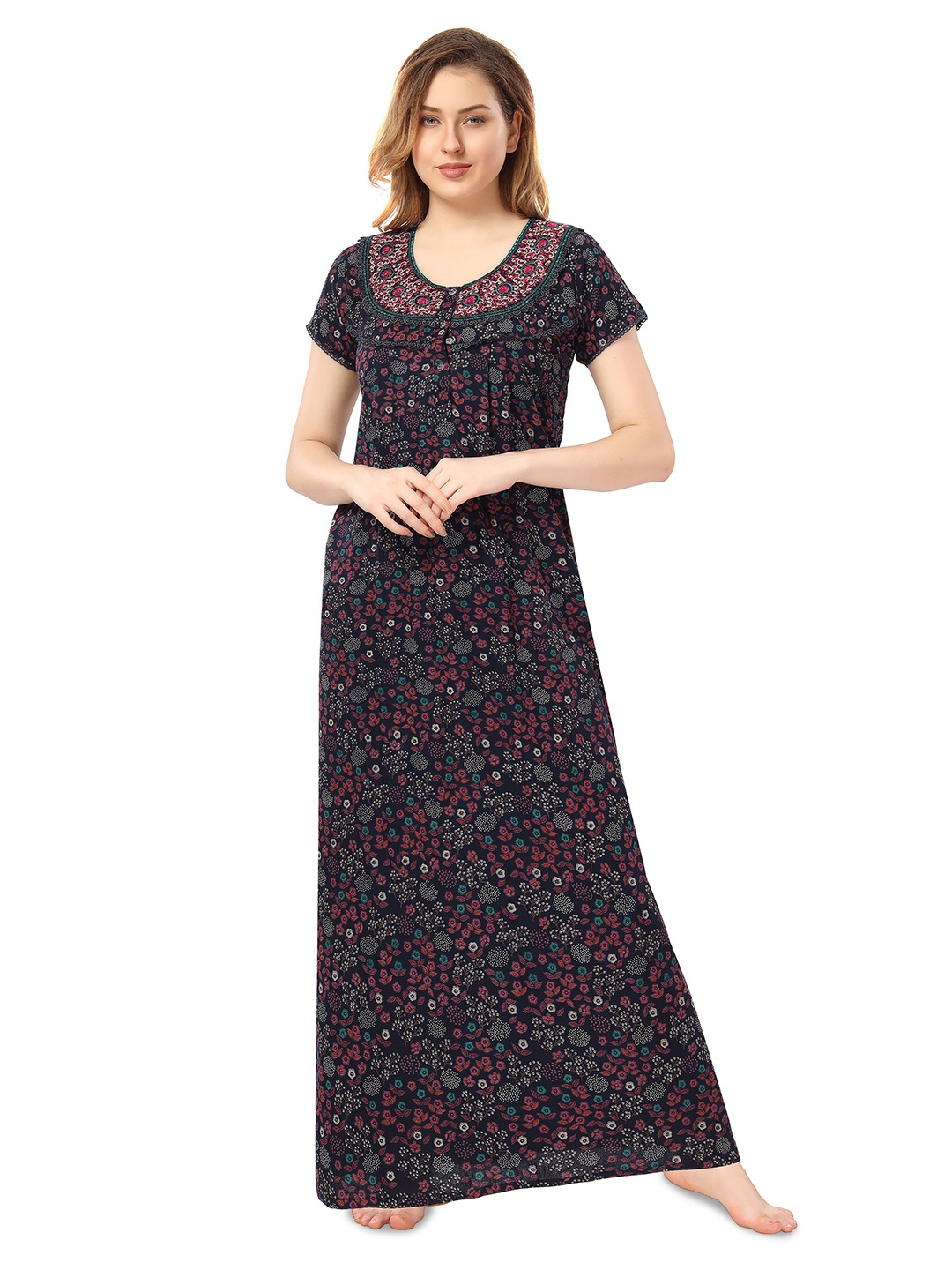 

Soulemo Floral Printed Maxi Nightdress, Navy blue