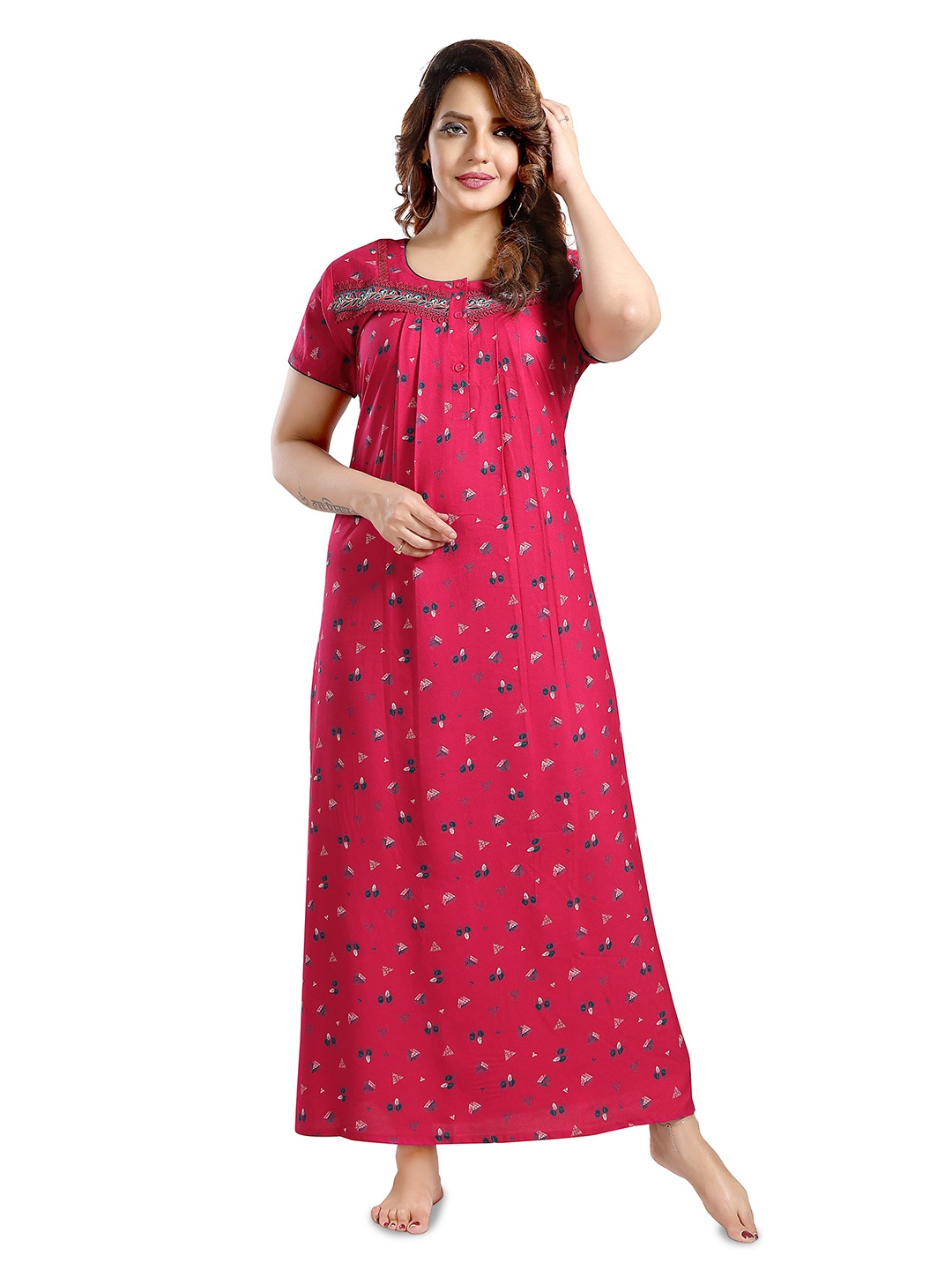 

Soulemo Floral Printed Maxi Regular Nightdress, Pink