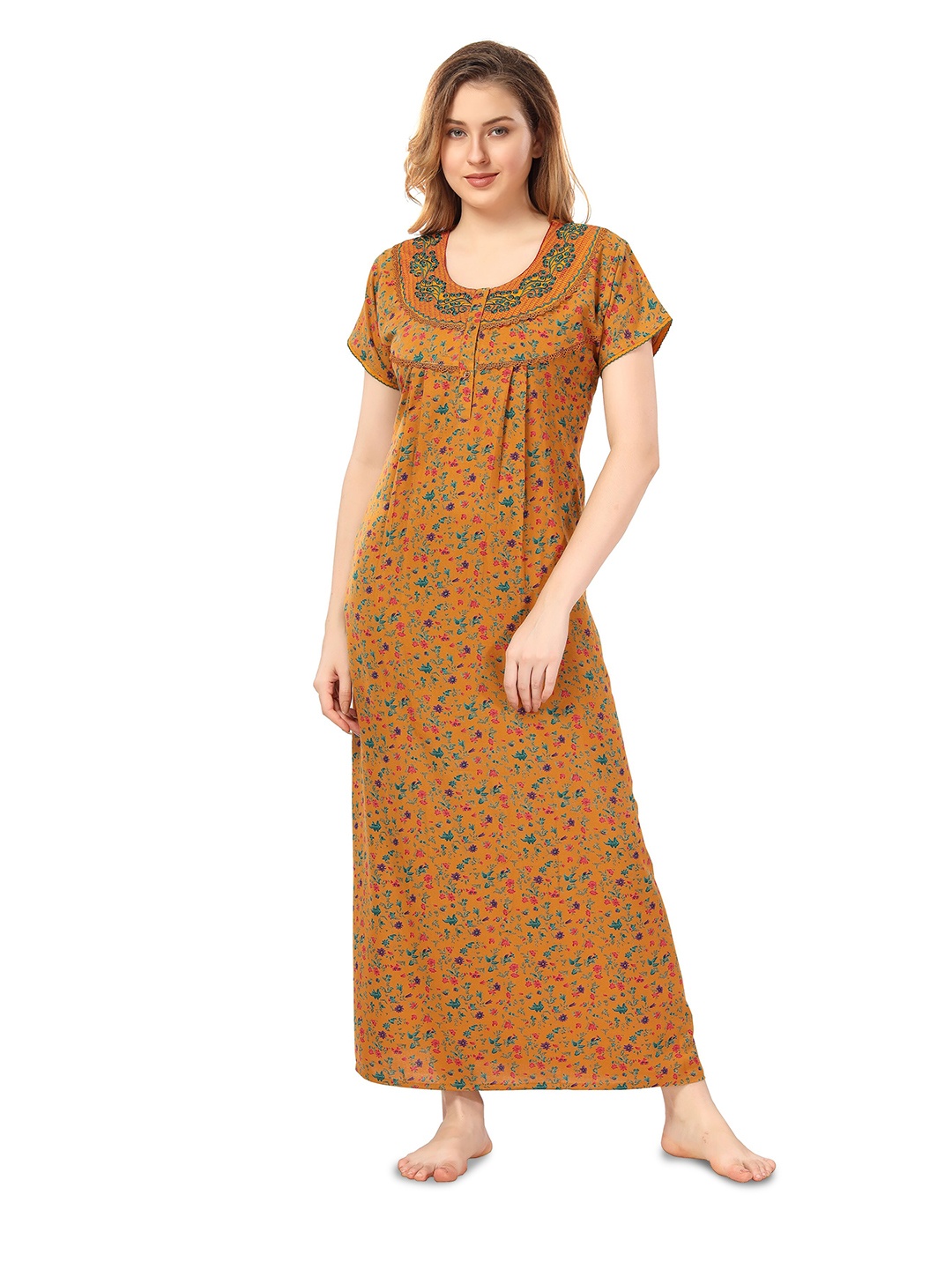 

Soulemo Floral Printed Maxi Regular Nightdress, Yellow