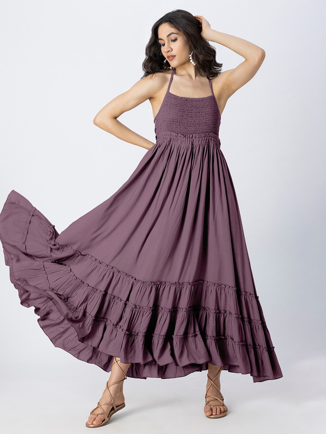 

Moomaya Shoulder Straps Sleeveless Maxi Fit & Flare Dress, Mauve