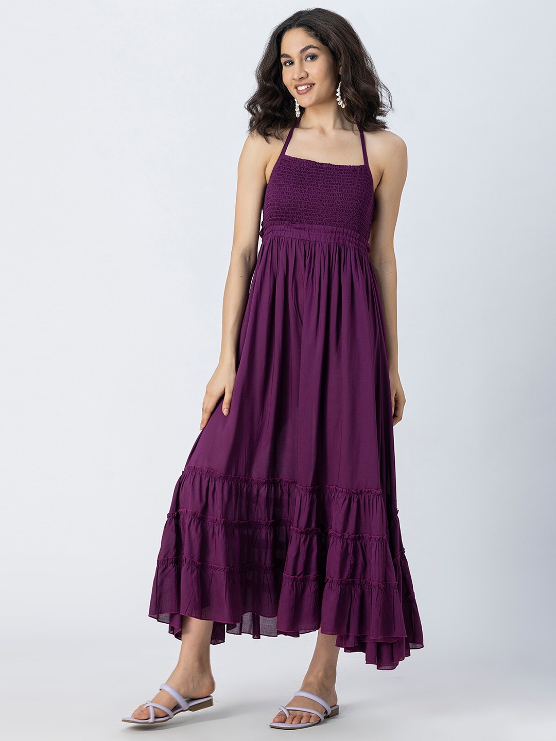 

Moomaya Shoulder Straps Sleeveless Maxi Fit & Flare Dress, Purple