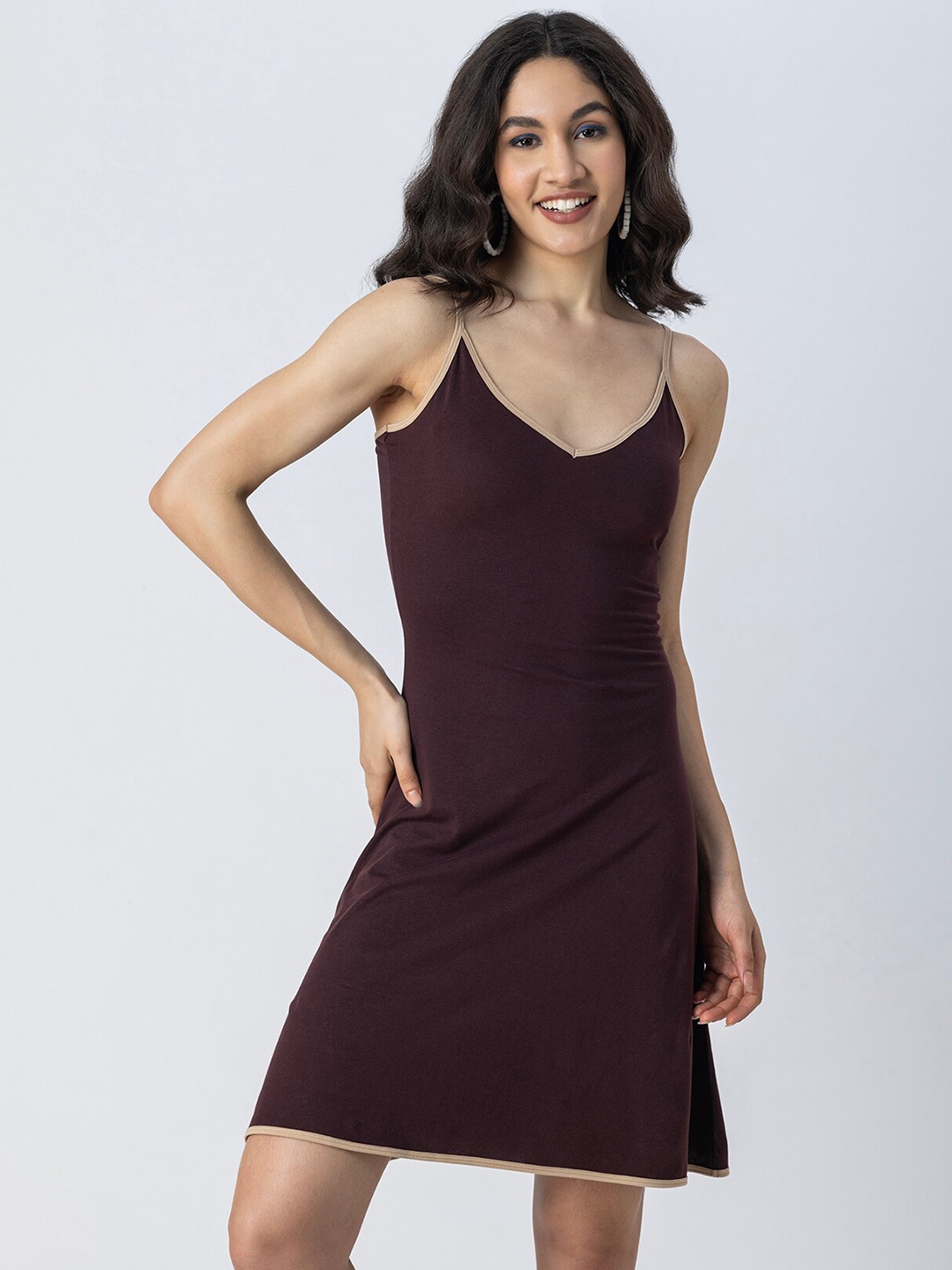 

Moomaya Shoulder Straps Sleeveless Fit & Flare Dress, Maroon