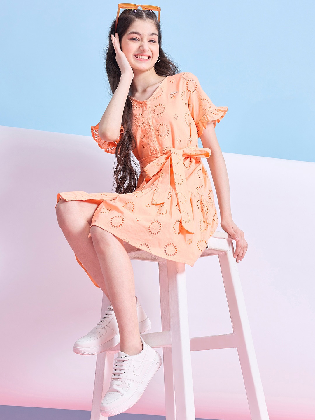 

Stylo Bug Girls Printed Embroidery A-Line Dress, Orange