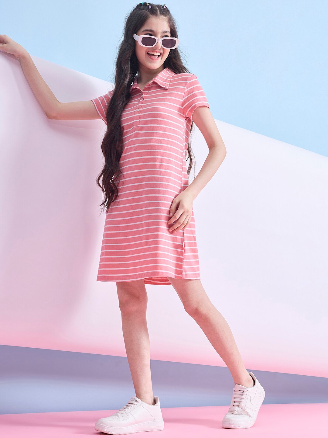 

Stylo Bug Girls Striped T-shirt Dress, Pink
