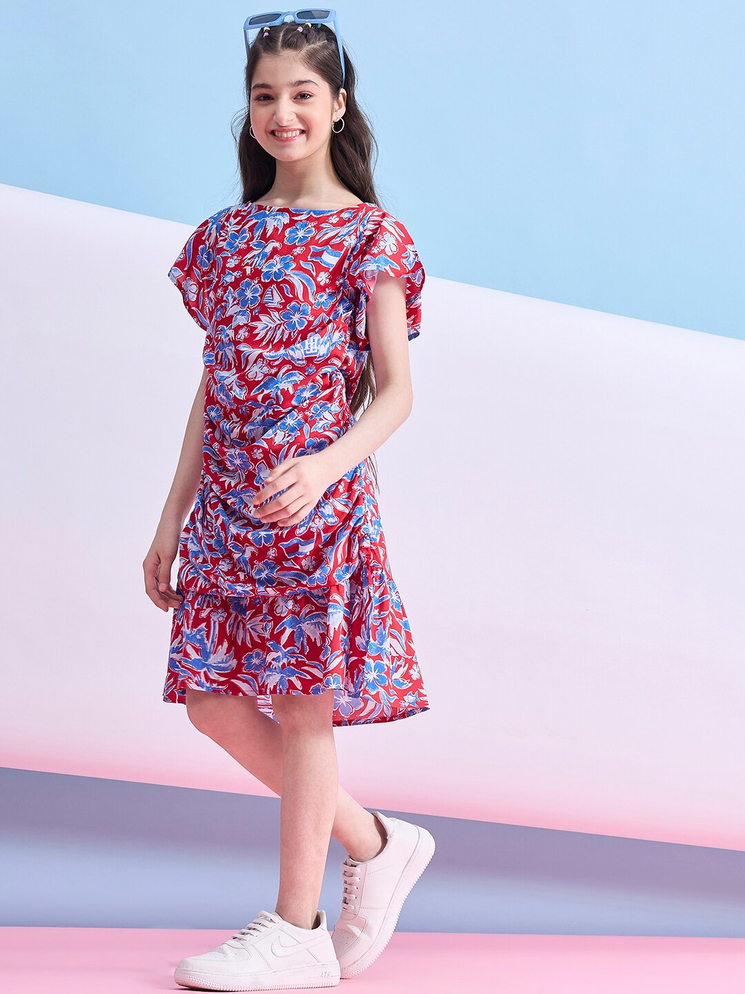 

Stylo Bug Girls Floral Printed A-Line Dress, Red