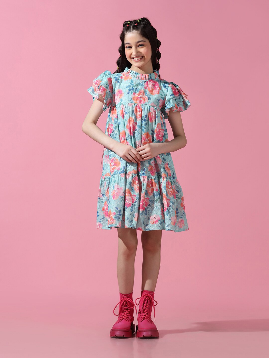 

Cherry & Jerry Girls Floral Printed Flutter Sleeve A-Line Dress, Blue