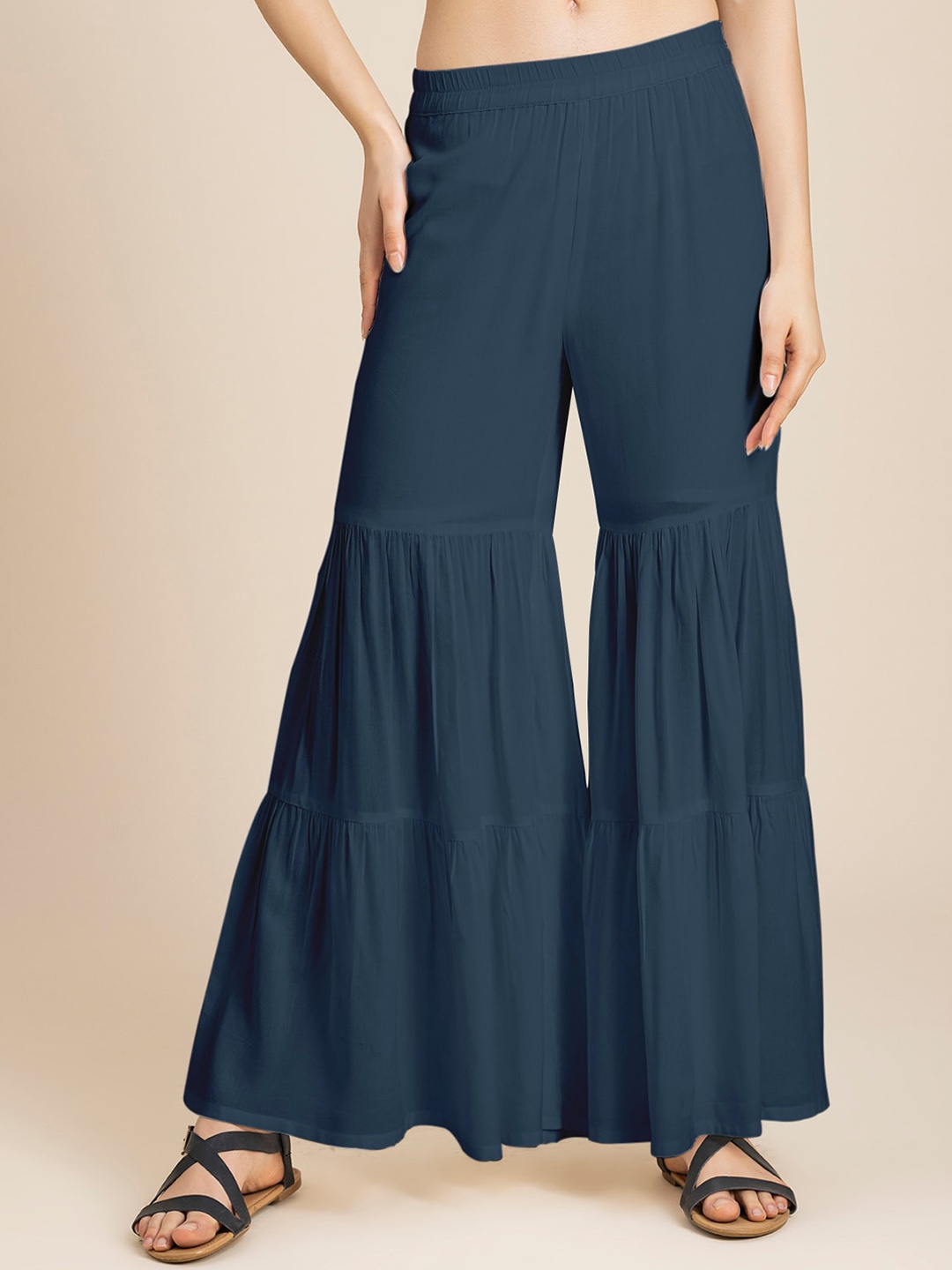 

Moomaya Women Loose Fit High-Rise Parallel Trouser, Blue