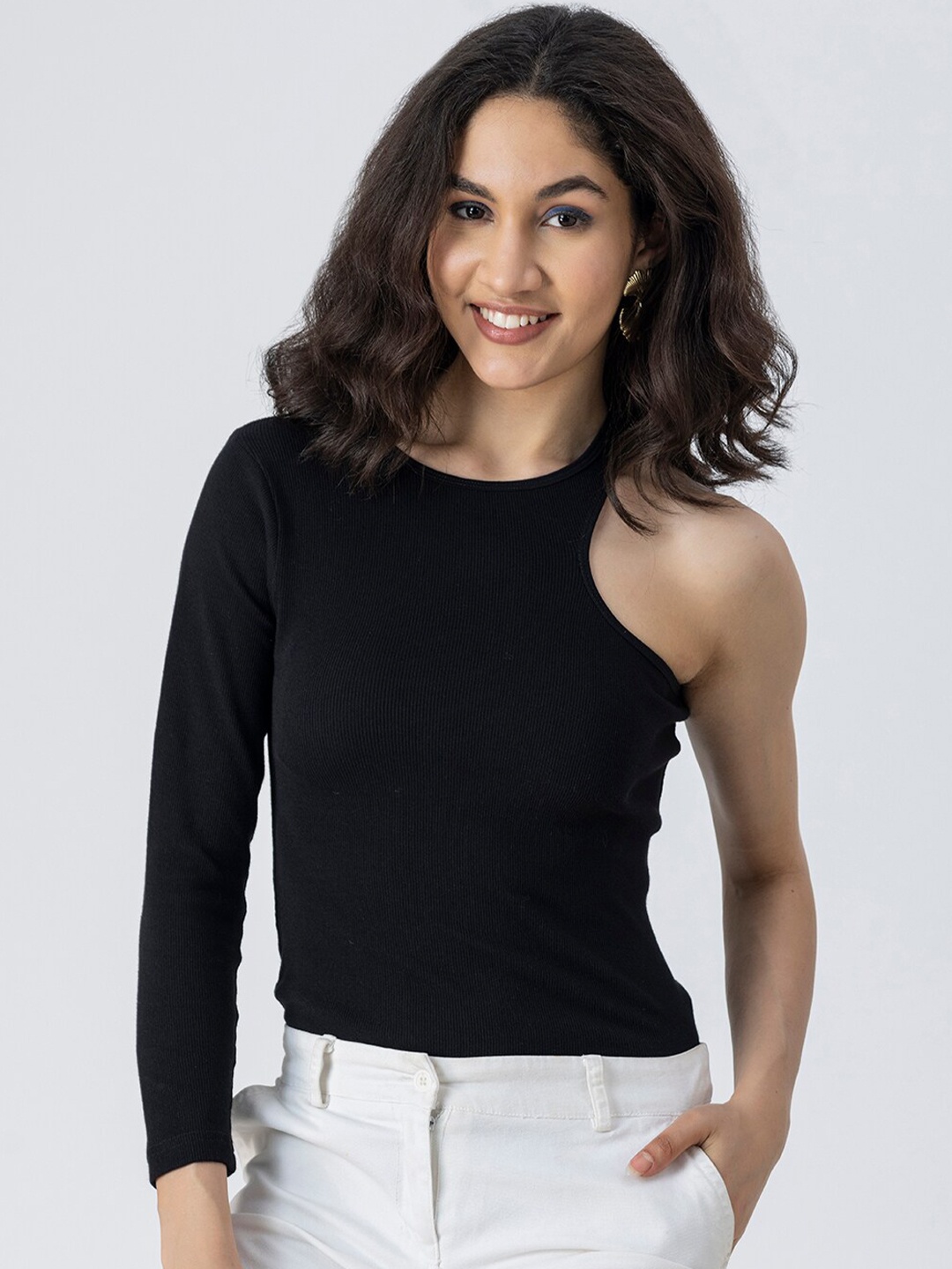 

Moomaya One Shoulder Fitted Top, Black