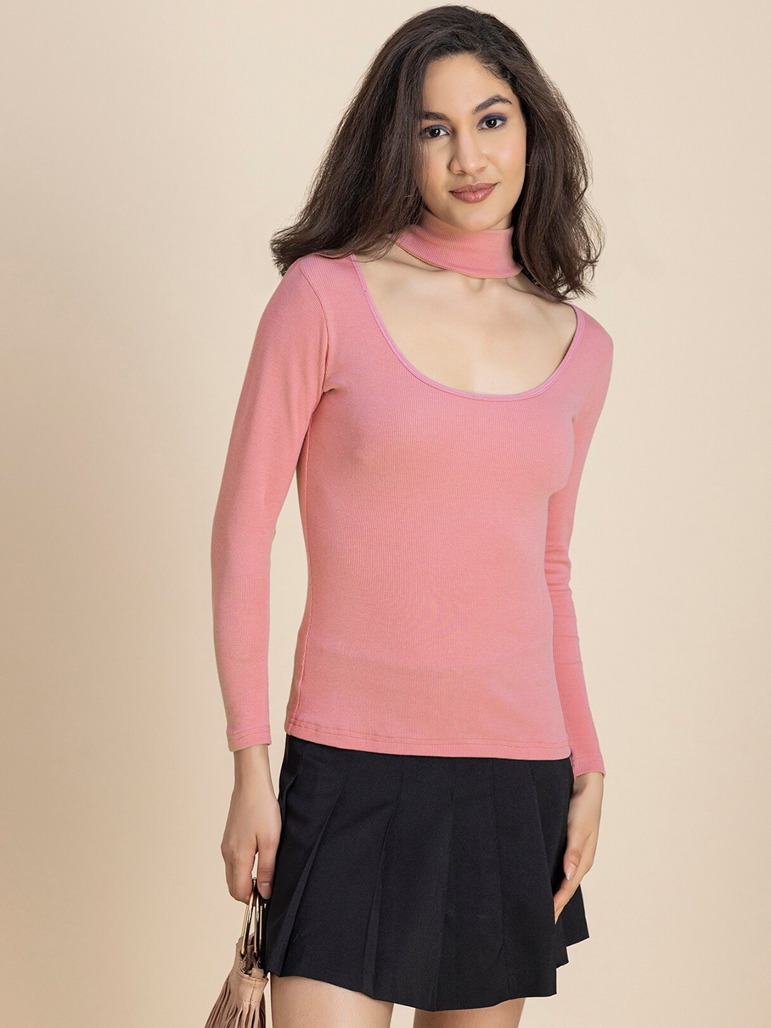 

Moomaya Choker Neck Fitted Top, Pink