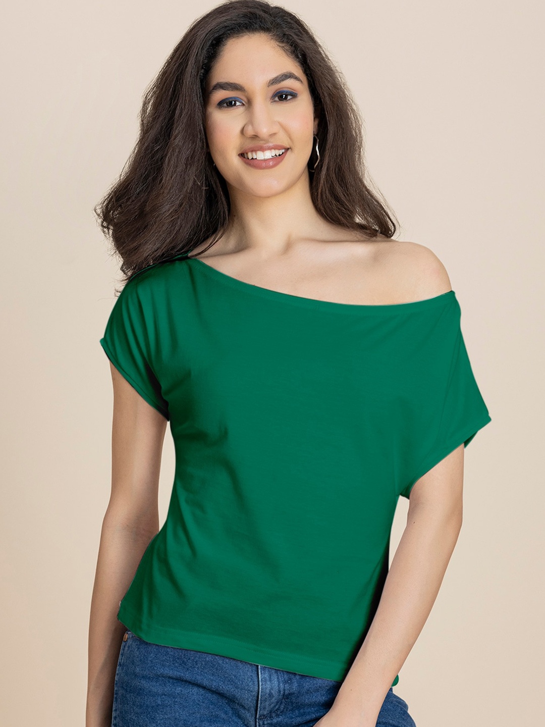 

Moomaya One Shoulder Extended Sleeves Top, Green