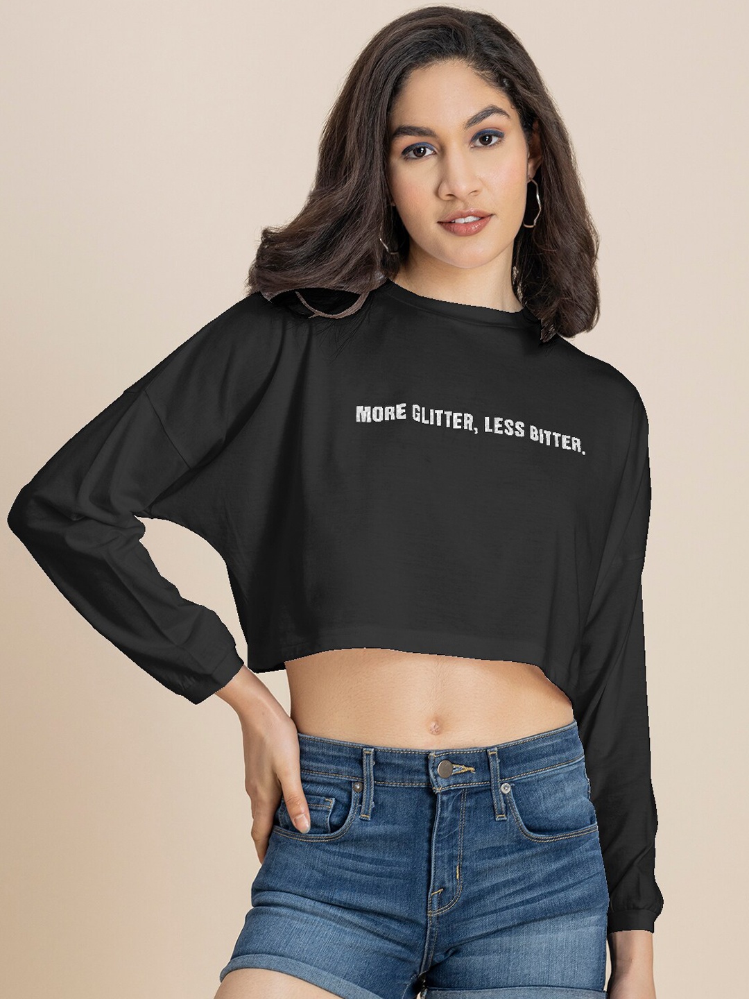 

Moomaya Typography Printed Crop Top, Black