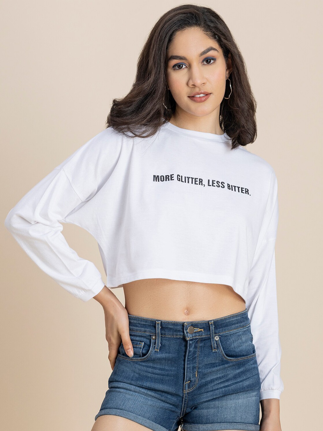 

Moomaya Typography Printed Crop Top, White