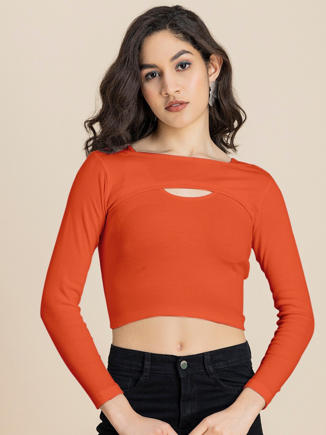 

Moomaya Cut-Out Detailed Fitted Top, Orange