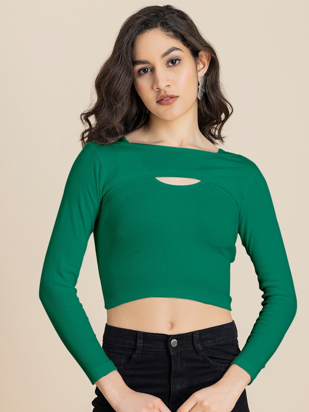 

Moomaya Cut Out Fitted Crop Top, Green