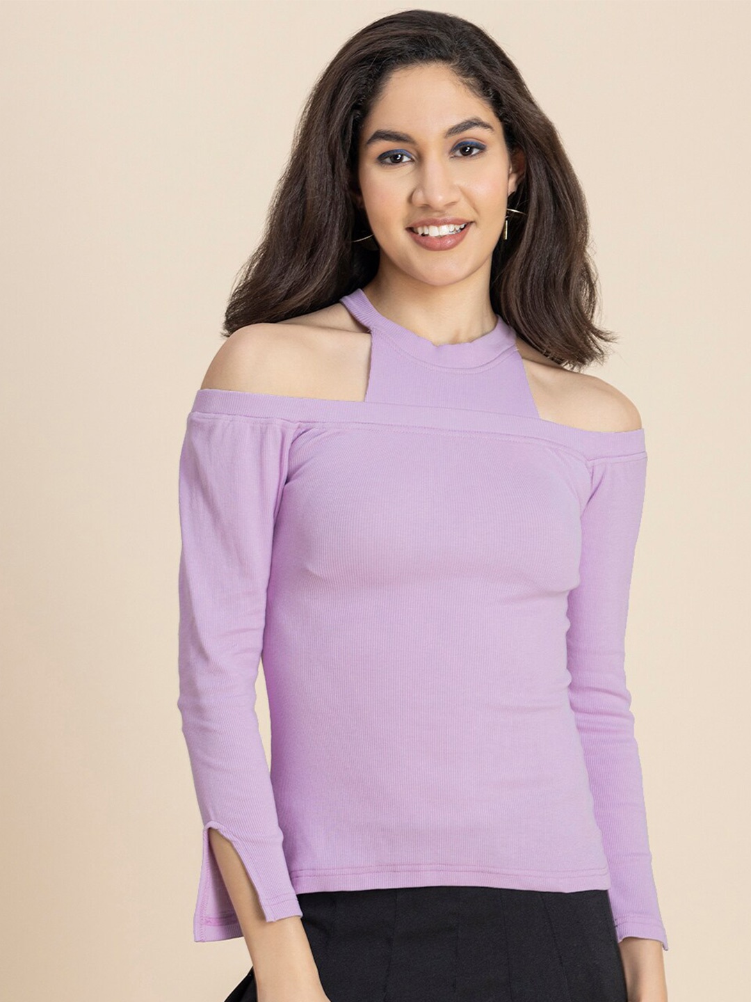 

Moomaya Cold-Shoulder Sleeves Top, Lavender