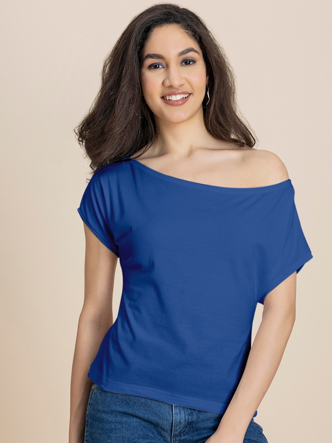 

Moomaya One Shoulder Extended Sleeves Top, Blue