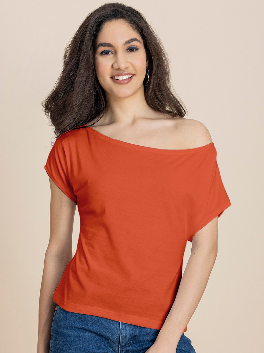 

Moomaya One Shoulder Extended Sleeves Top, Orange