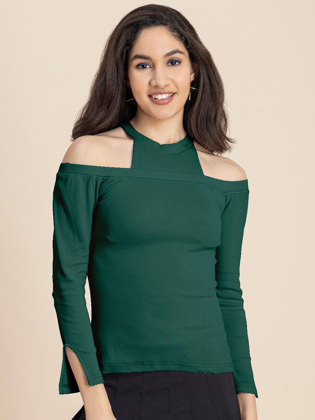 

Moomaya Round Neck Cold-Shoulder Top, Green