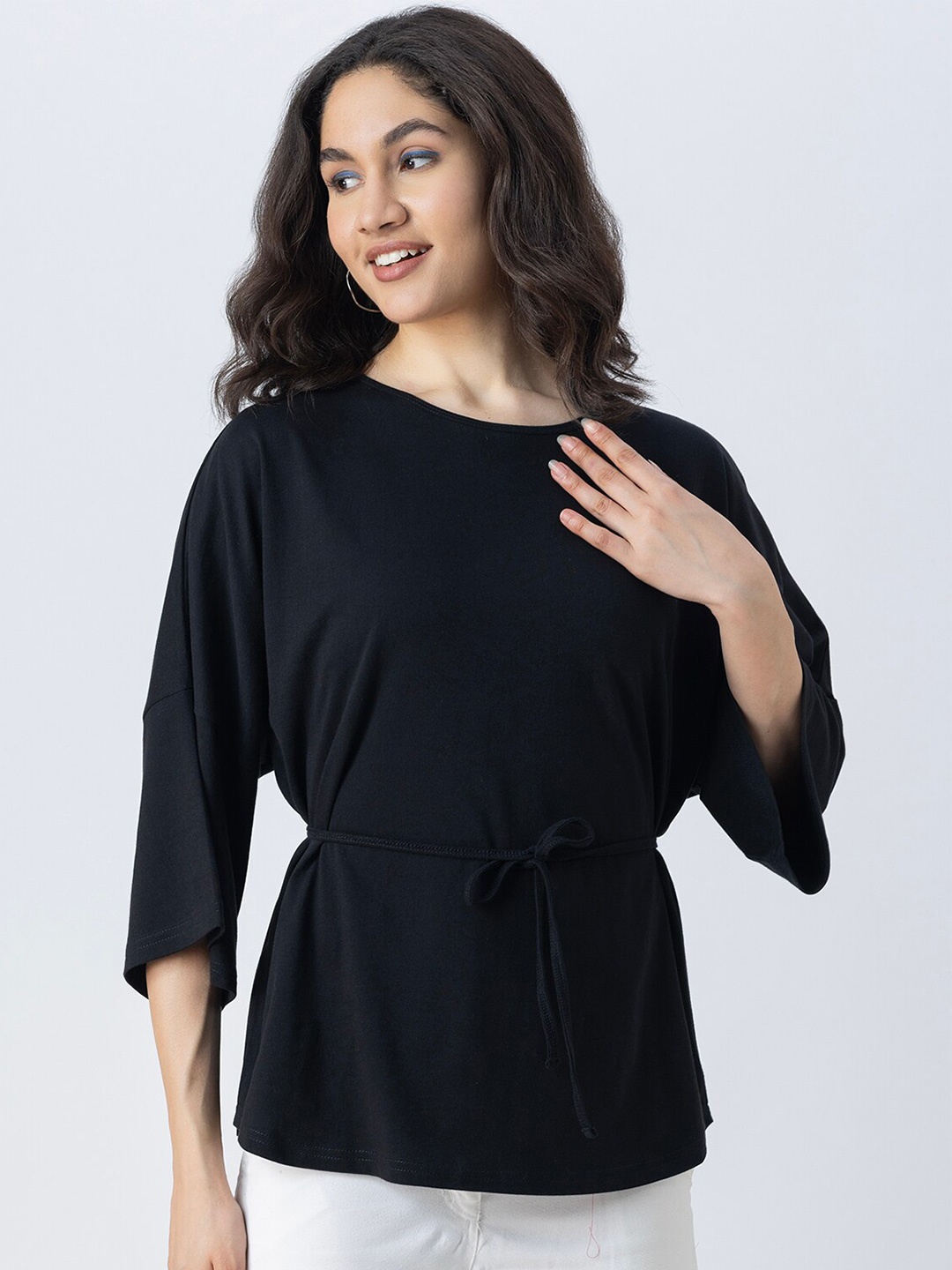 

Moomaya Cotton Cinched Waist Top, Black