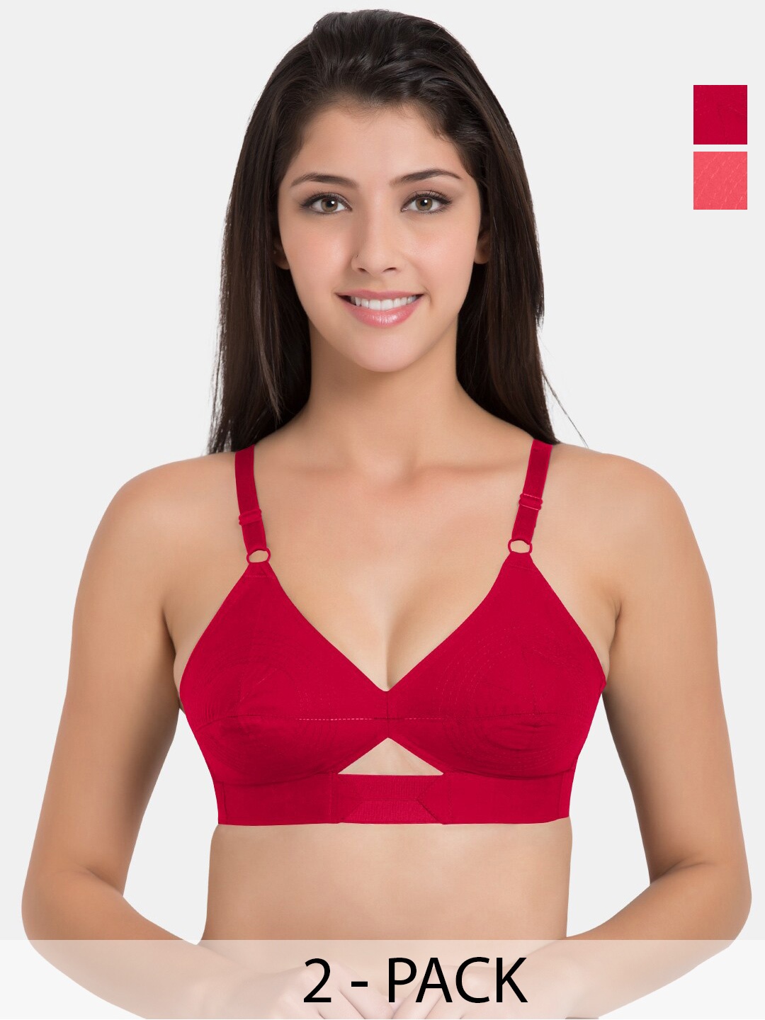 

Centra Pack Of 2 Pure Cotton Minimizer Bra Full Coverage All Day Comfort Non Padded, Maroon