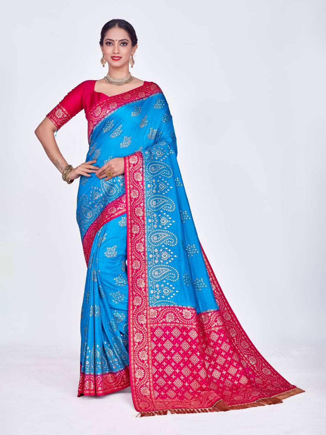 

Aagiri Woven Design Zari Silk Blend Banarasi Saree, Blue