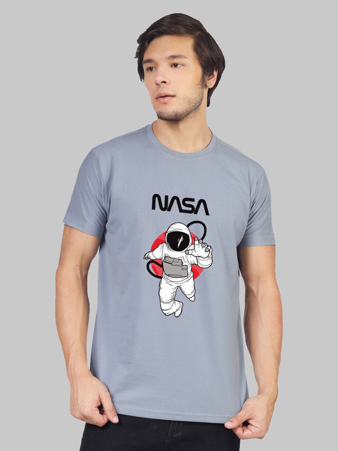 

Greylongg NASA Printed Round Neck T-shirt, Grey