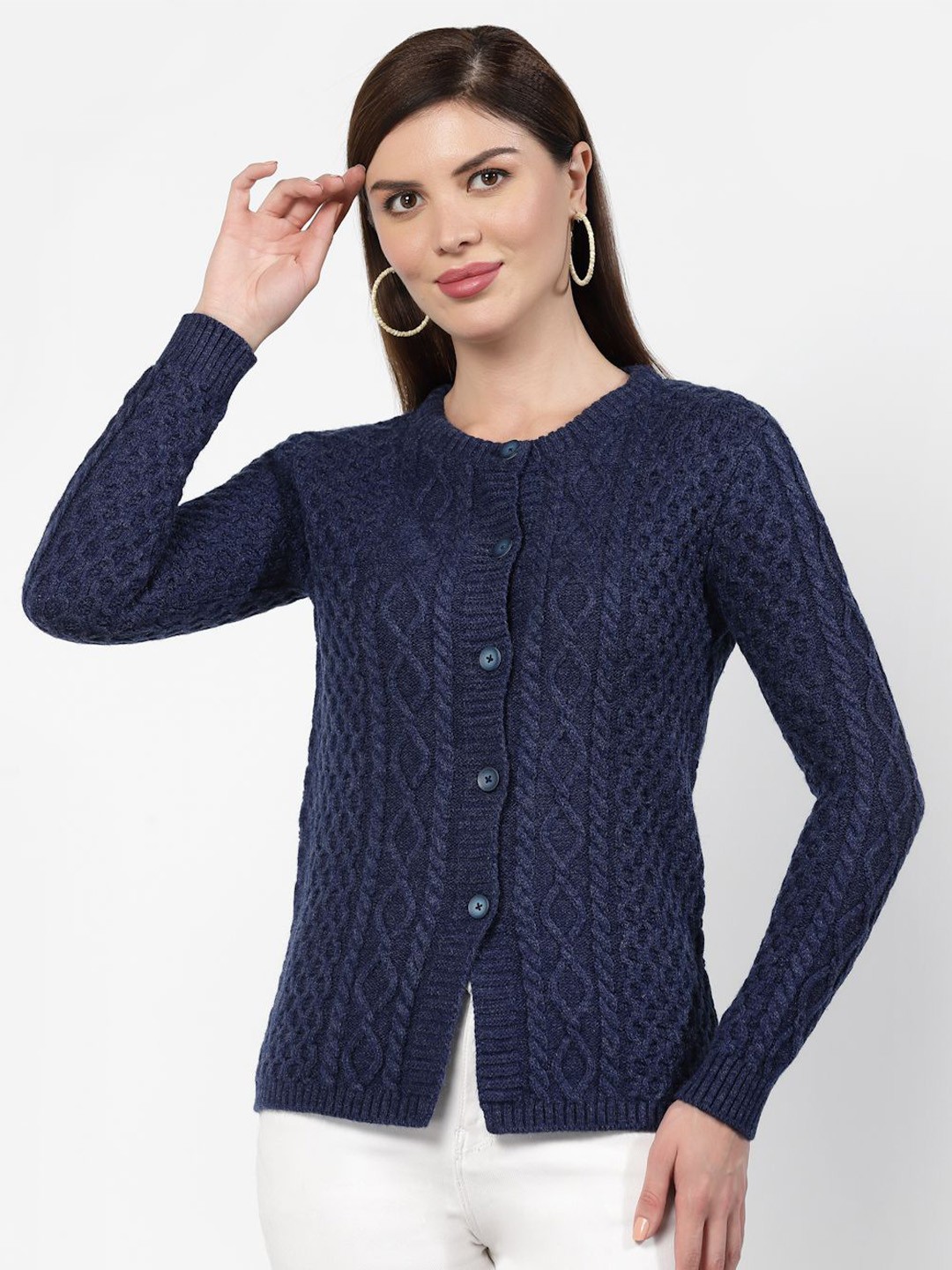 

Kalt Cable Knit Cardigan Sweater, Navy blue
