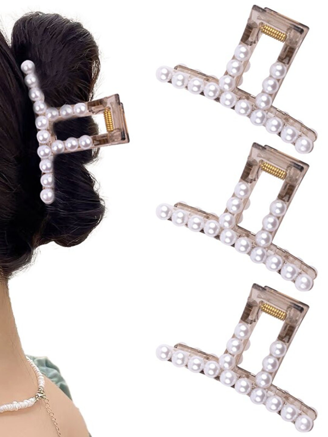 

Xivir Set of 3 Beaded Claw Clip, White