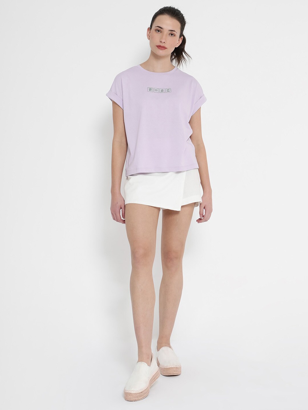 

RAREISM Alexy Typography Printed Extended Sleeves Round Neck T-shirt, Purple